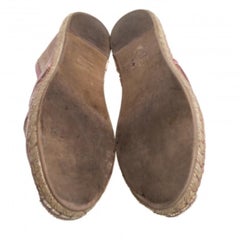 Valentino Beige/Pink Leather And Lace Espadrilles Flats Size 40