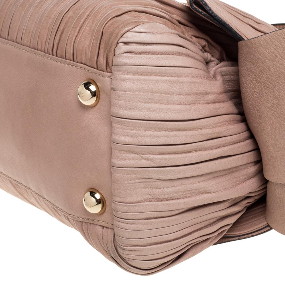 Valentino Beige Pleated Leather Side Bow Satchel 6