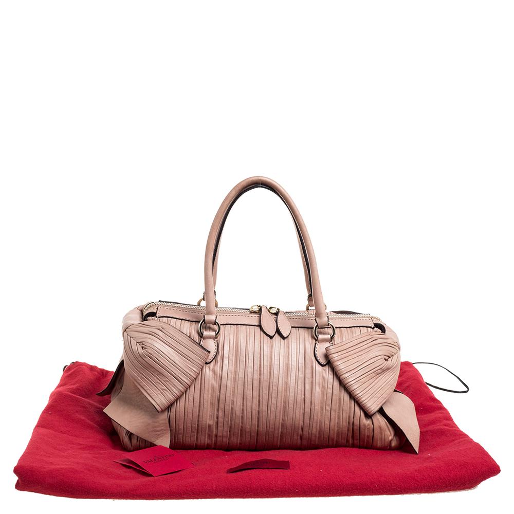 Valentino Beige Pleated Leather Side Bow Satchel 7