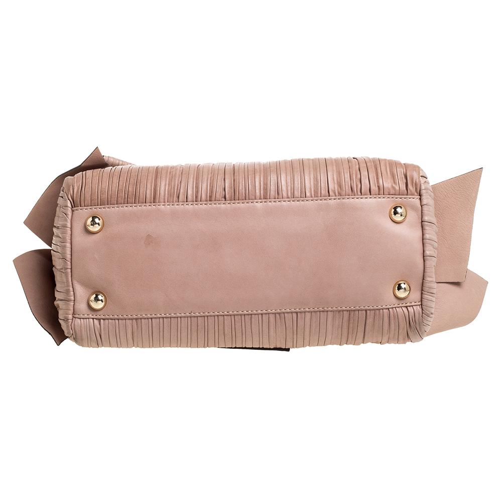 Valentino Beige Pleated Leather Side Bow Satchel 1