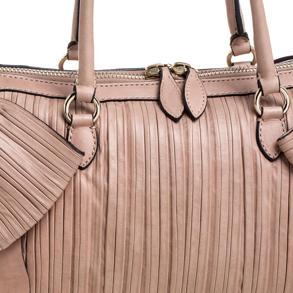 Valentino Beige Pleated Leather Side Bow Satchel 5
