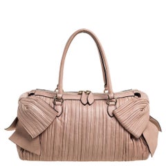 Valentino Beige Pleated Leather Side Bow Satchel