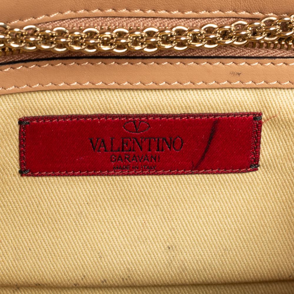 Valentino Beige Poudre Leather Small Rockstud Glam Lock Flap Bag 5