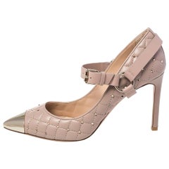 Valentino Beige Quilted Leather Rockstud Spike Mary Jane Pumps Size 39.5