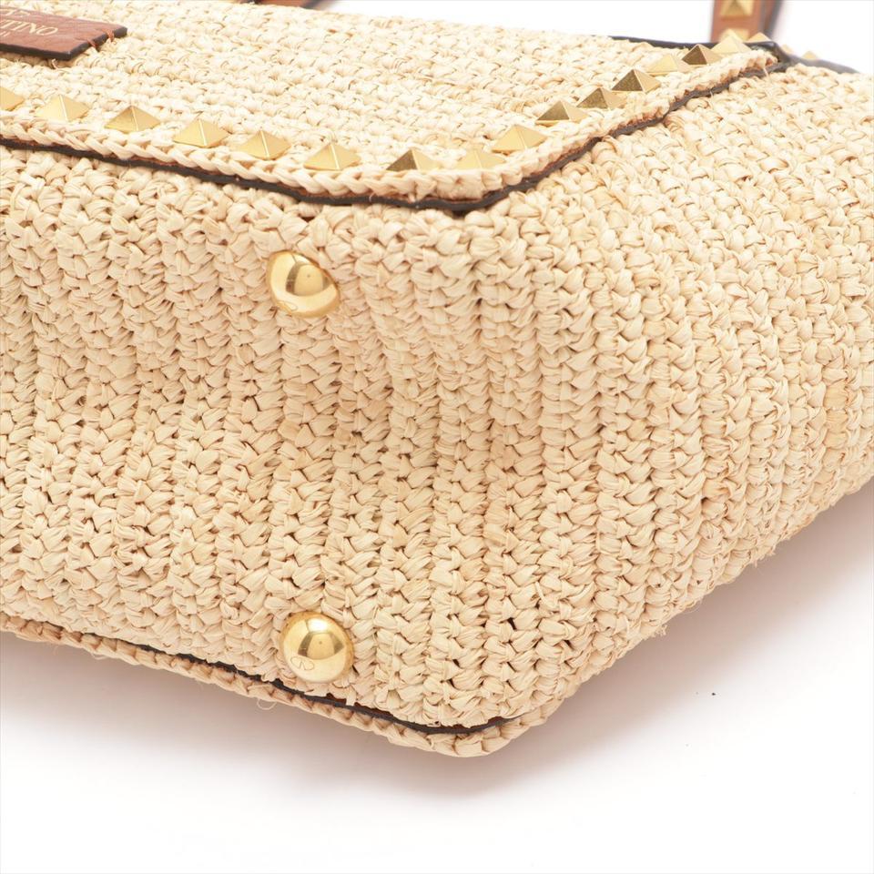 Valentino Beige Raffia Rockstud Studded 2way Oonvertible Tote with Strap 2val917 7