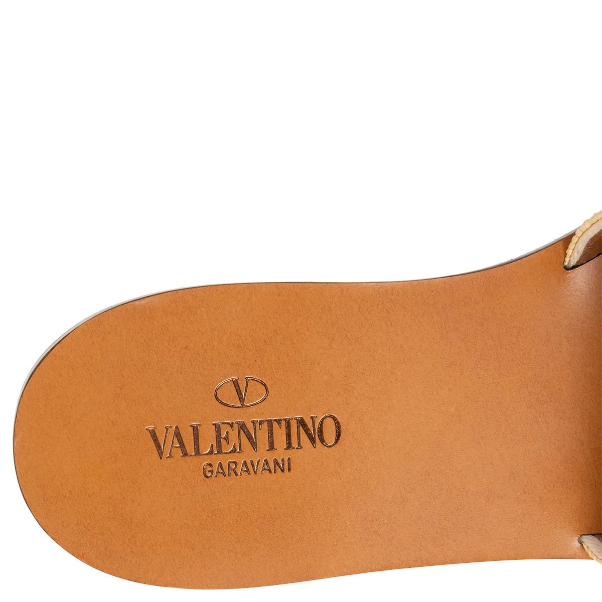 VALENTINO beige raffia VLOGO SLIDES Flat Sandals Shoes 37.5 1