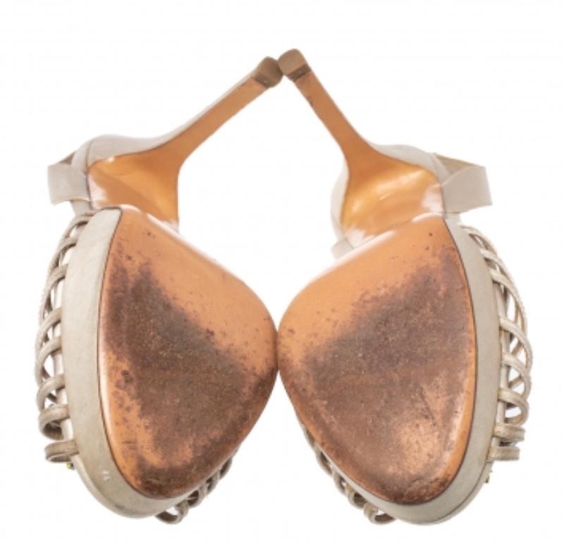 Valentino Beige Satin Crystal Embellished Peep Toe Slingback Sandals Size 37 For Sale 3