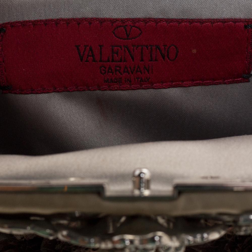 Valentino Beige Satin Petale Rose Crystal Embellished Chain Clutch 3