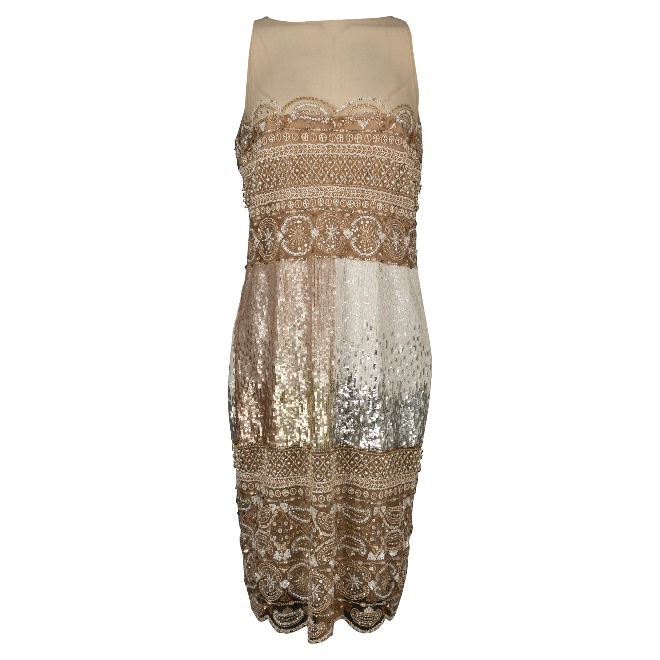 Valentino Beige Silk 
Pearl Dress