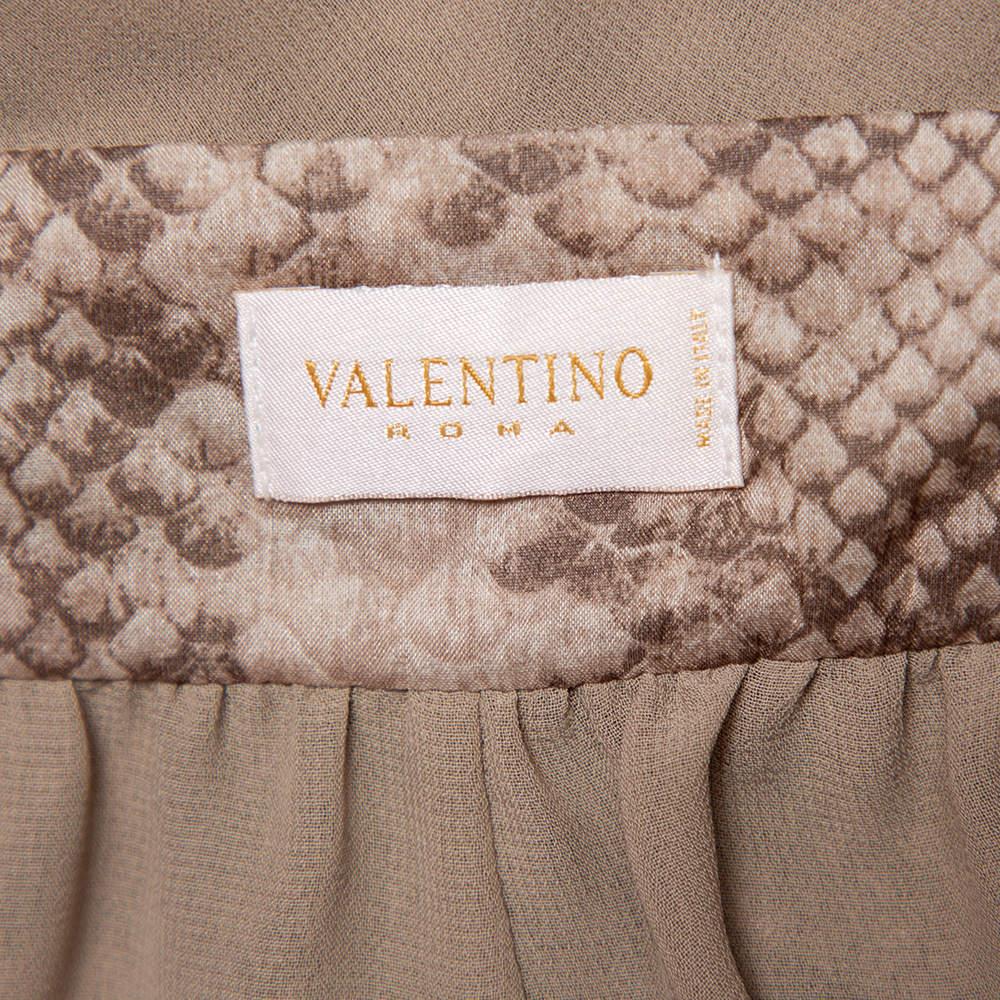 Valentino Beige Snakeskin Printed Silk Ruffled Halter Neck Maxi Dress M 2