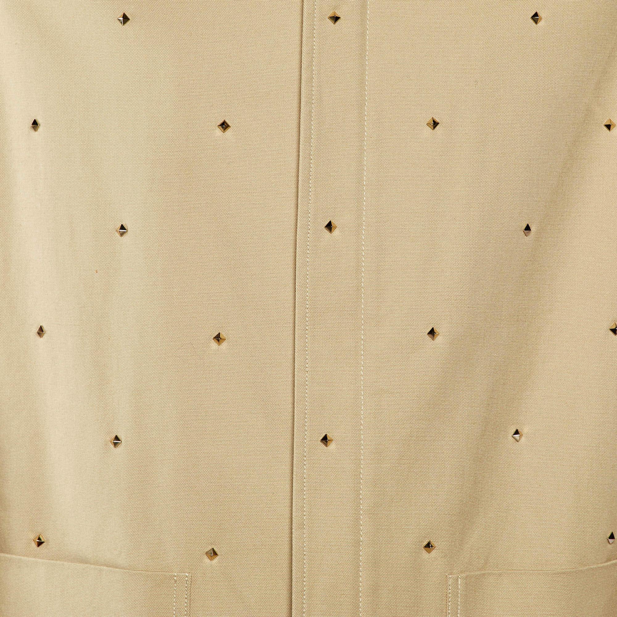 Beige Valentino Giacca con zip in cotone borchiato beige M. I. in vendita