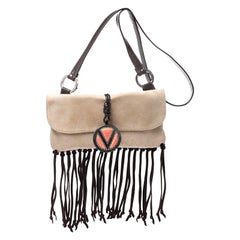 Valentino Beige Suede Fringe Shoulder Bag