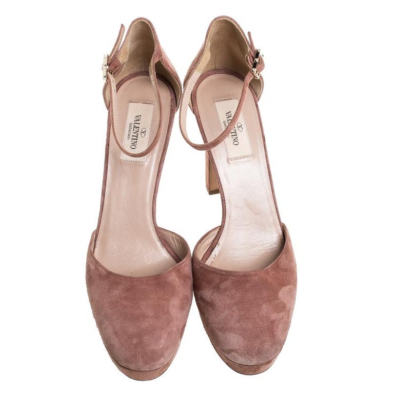 Valentino Beige Suede Leather Platform Ankle Strap Sandals Size 39 For