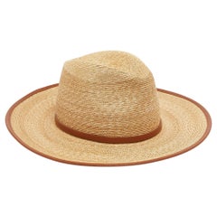Valentino Beige V Logo Signature Straw Wide Brim Hat M