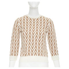 VALENTINO beige virgin wool cashmere V monogram knit pullover sweater top S