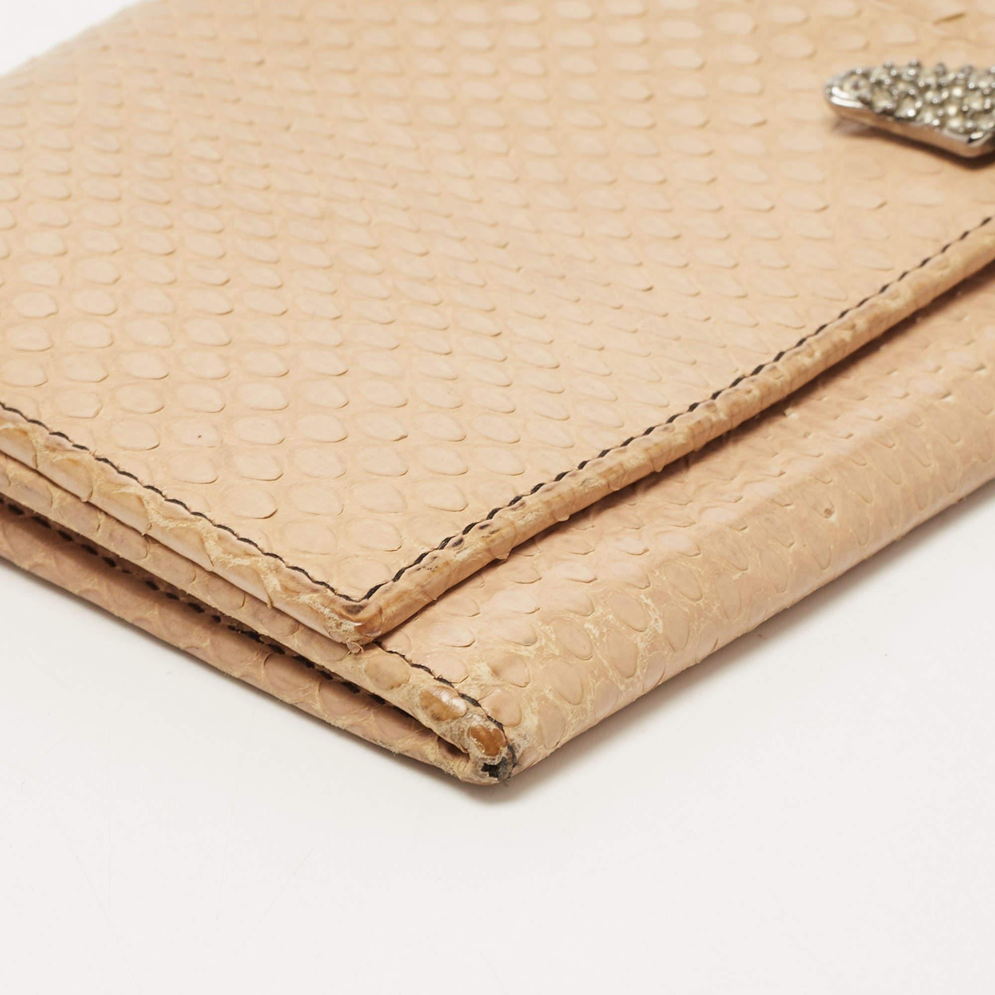 Valentino Beige Watersnake Leather Butterfly Embellished Continental Wallet 1