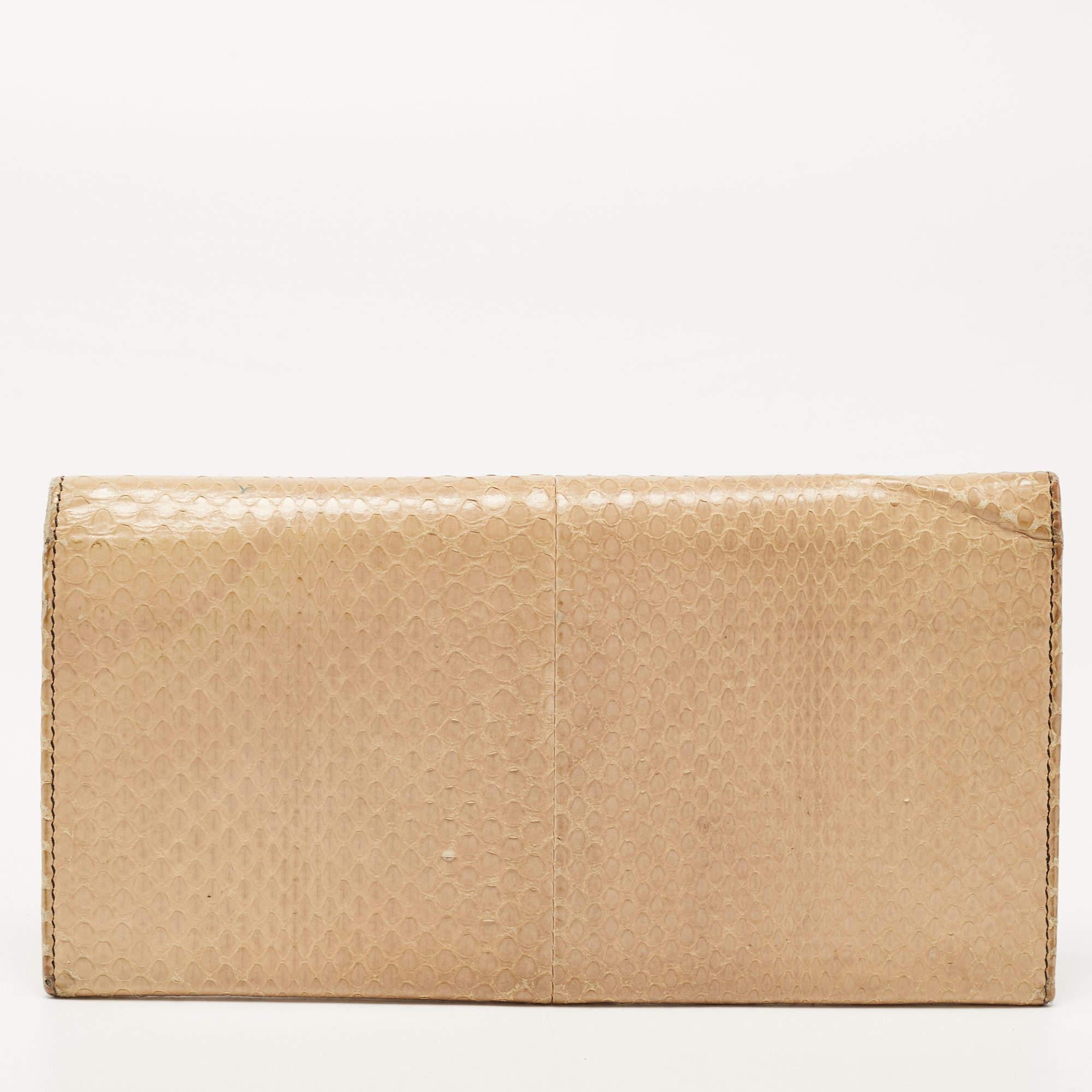 Valentino Beige Watersnake Leather Butterfly Embellished Continental Wallet 3