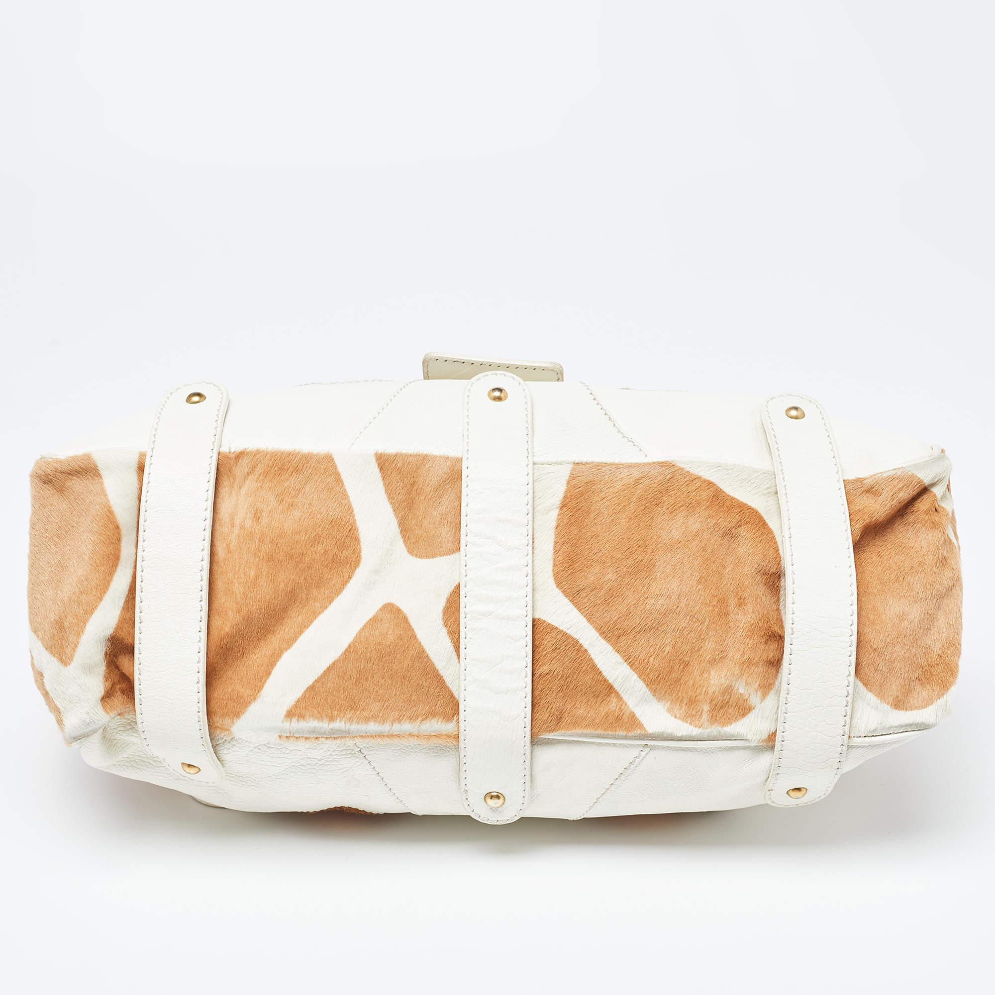 Valentino Beige/White Calfhair and Leather VLogo Satchel 6