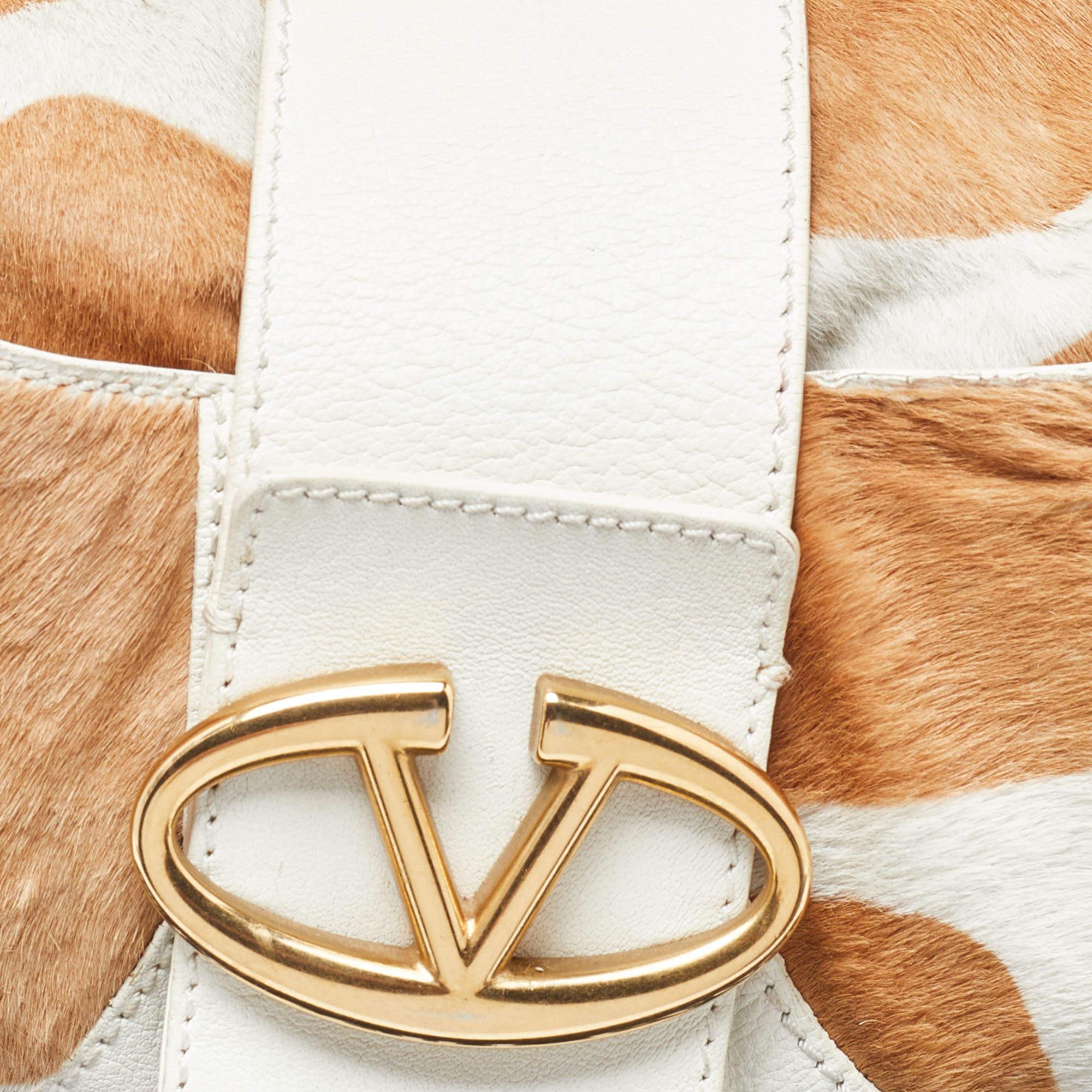 Valentino Beige/White Calfhair and Leather VLogo Satchel 8