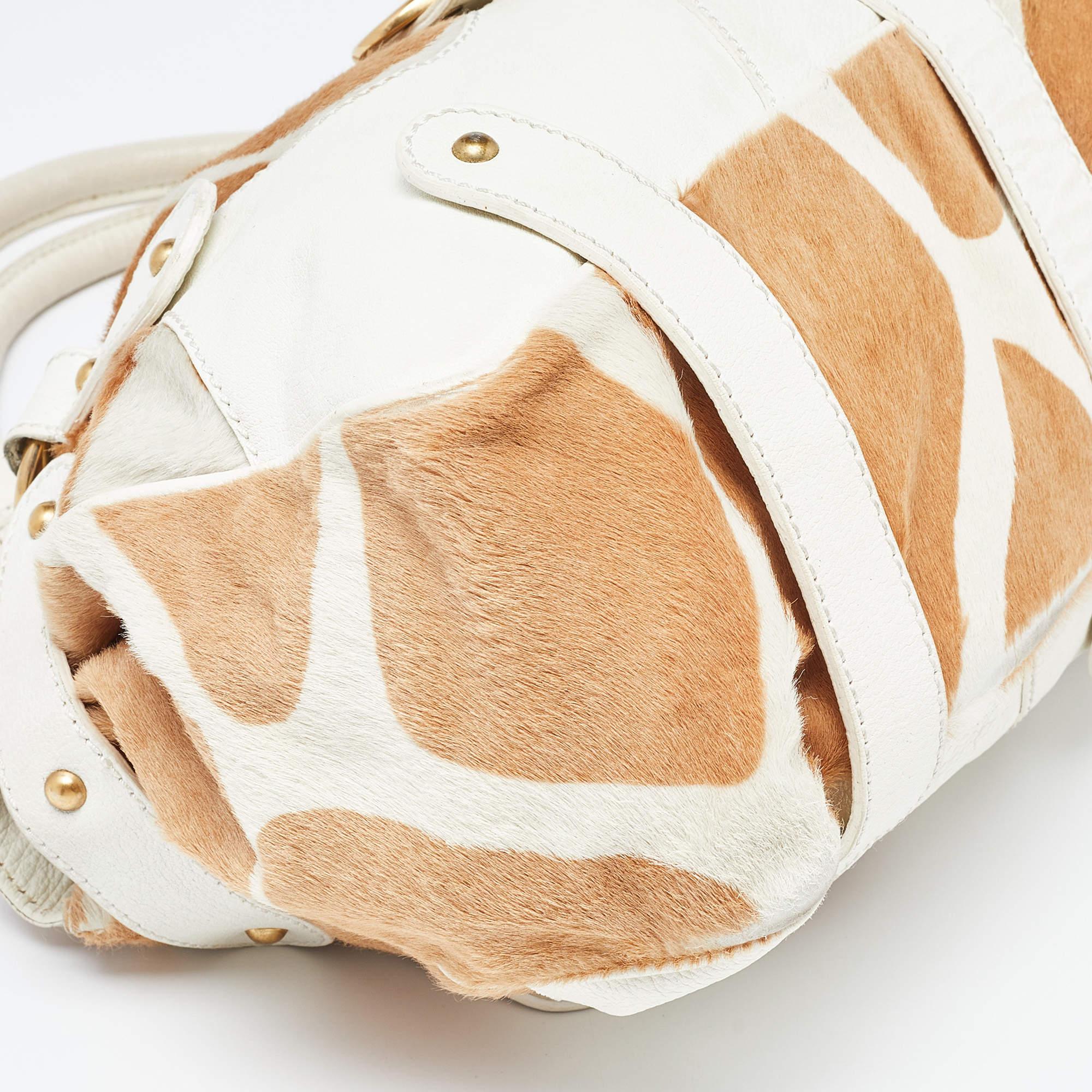 Valentino Beige/White Calfhair and Leather VLogo Satchel 5