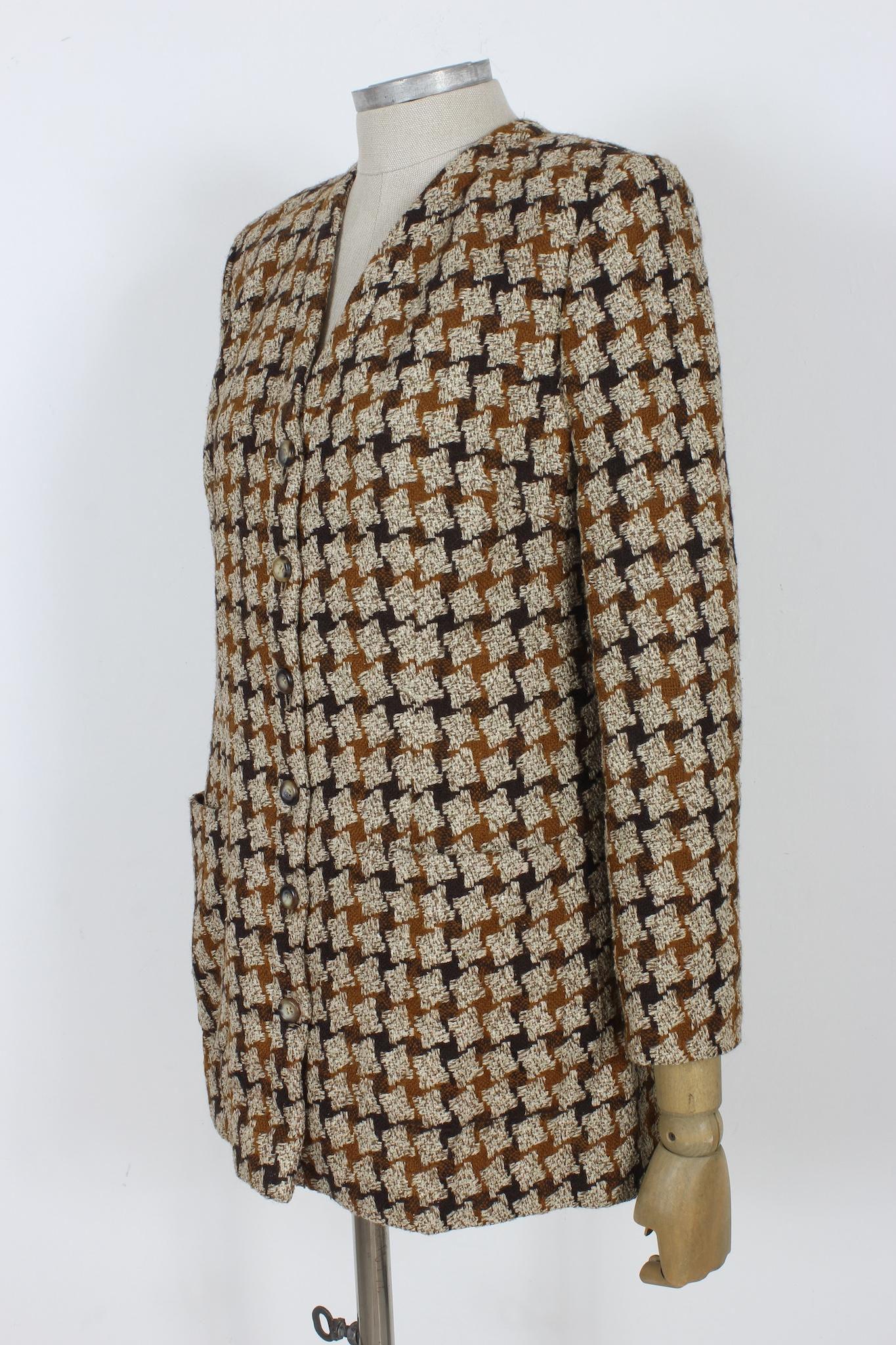 Valentino Beige Wool Silk Pied de Poule Jacket Vintage 90s 1