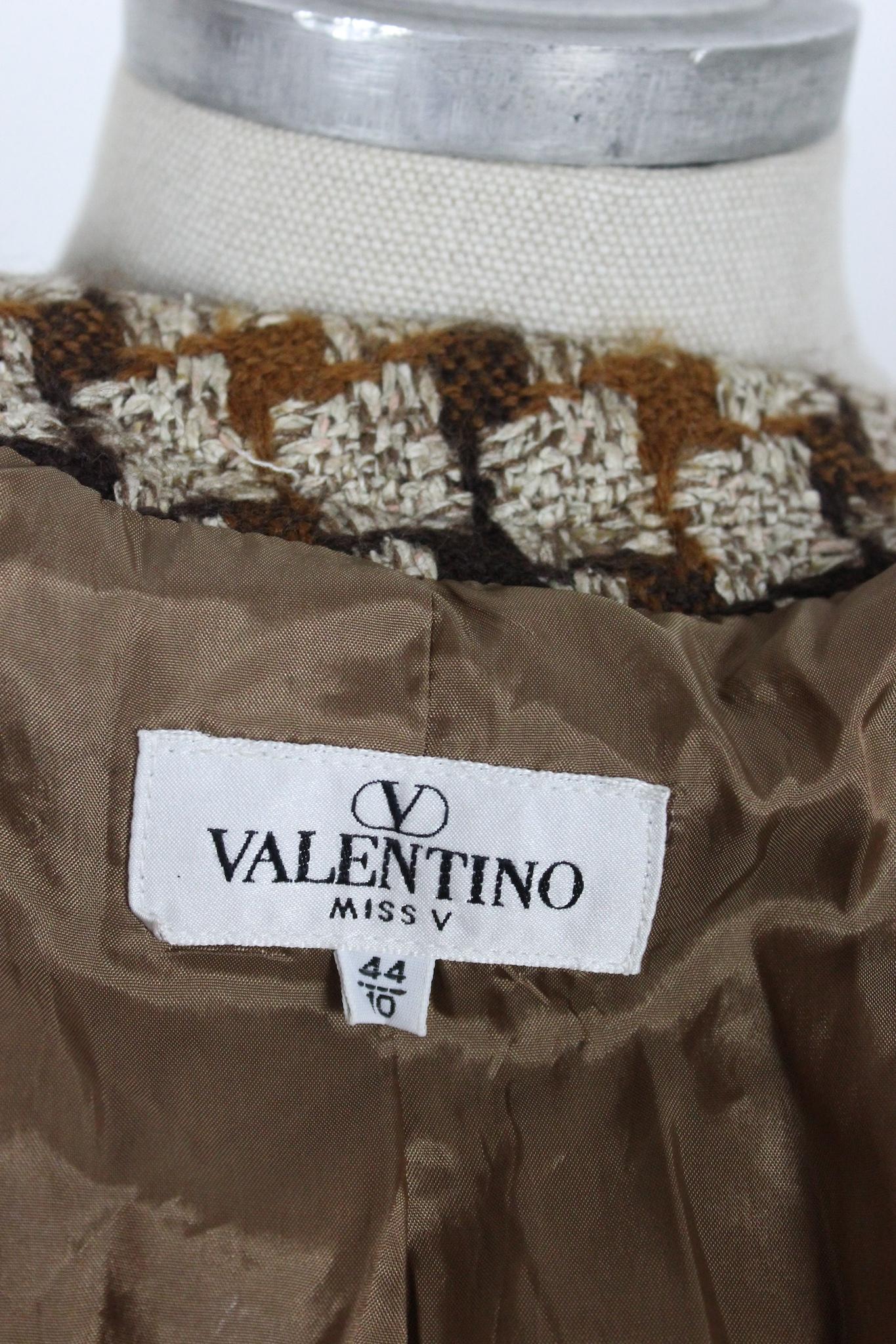 Valentino Beige Wool Silk Pied de Poule Jacket Vintage 90s 3