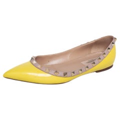 Valentino Beige/Yellow Patent Leather Rockstud Ballet Flats Size 36