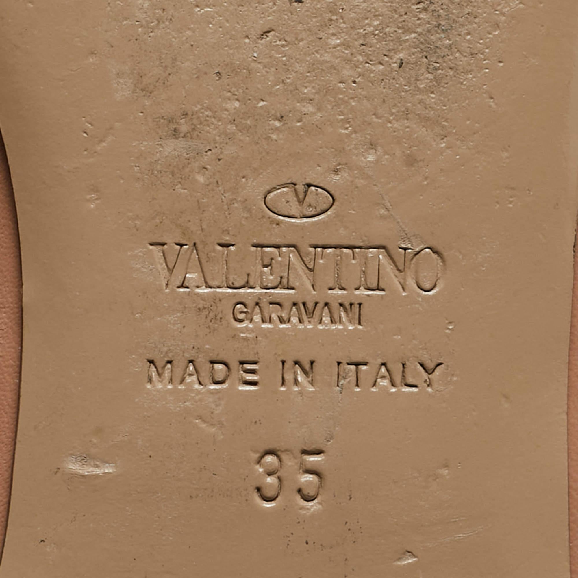 Valentino Beoge/Old Rose Leather Rockstud Ankle Strap Ballet Flats Size 35 For Sale 3