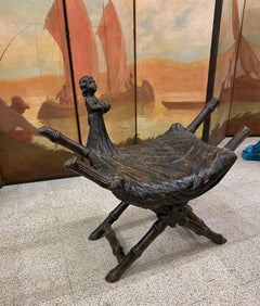 Valentino Besarel (1829 - 1902) Tabouret vénitien en bois sculpté et décoré