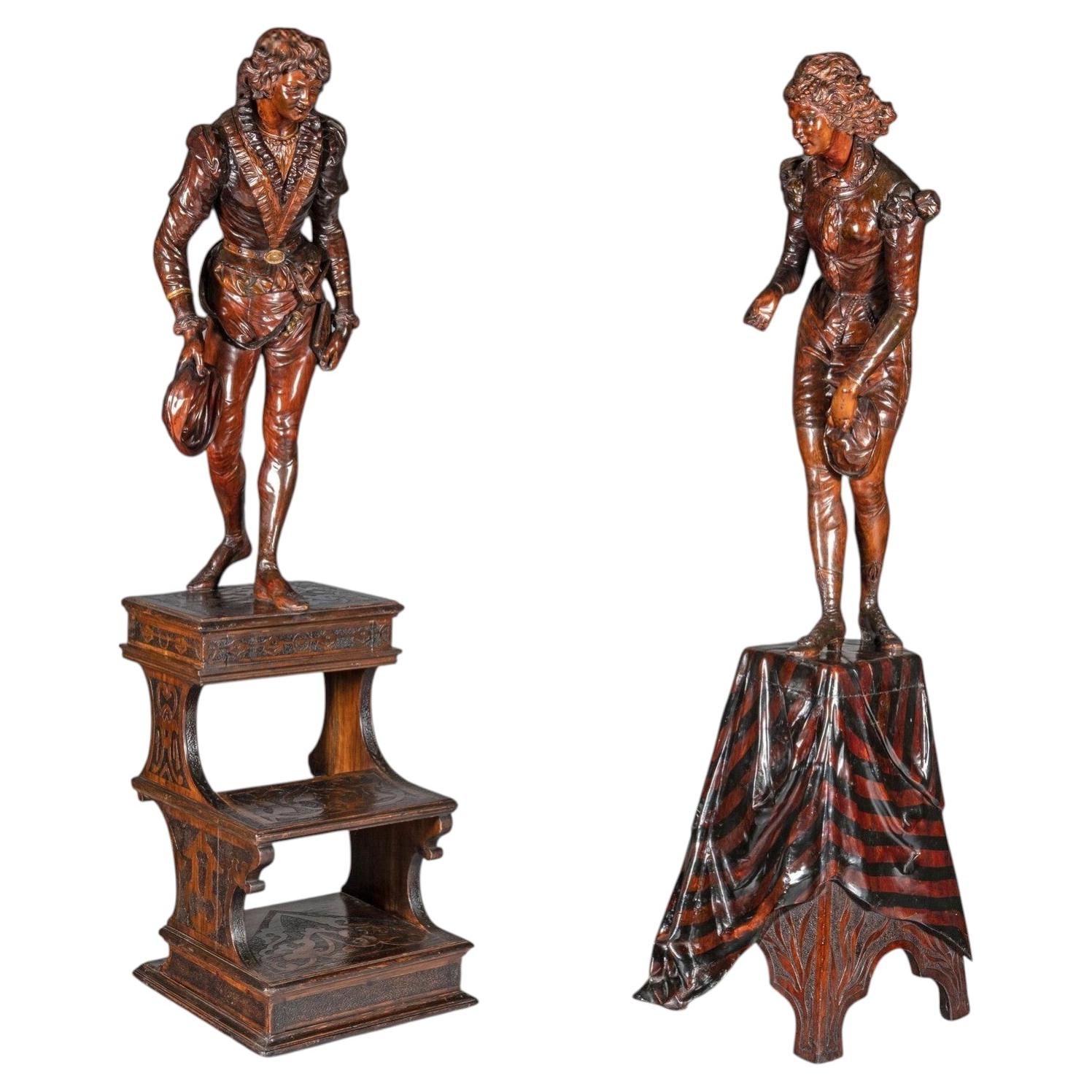 Valentino Besarel Pair of Carved Italian Venetian Figures For Sale