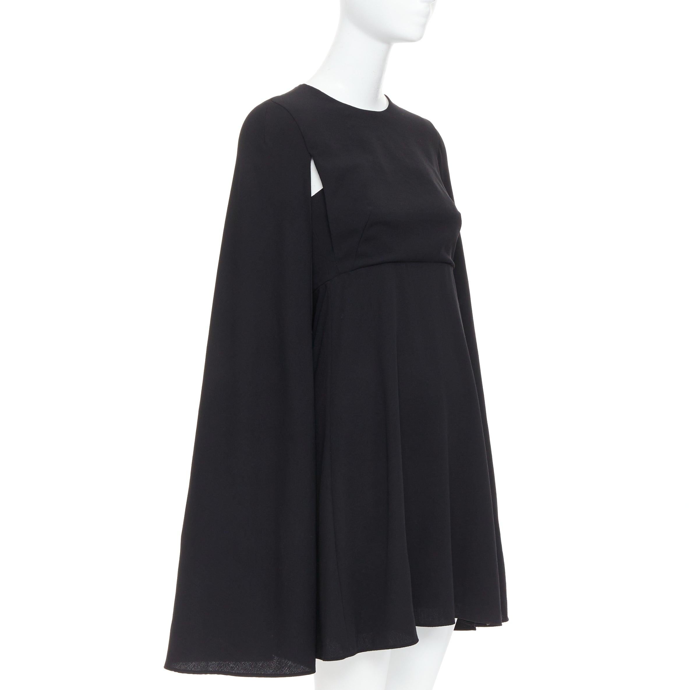 Black VALENTINO black 100% silk crepe cape back mini dress IT38 XS For Sale