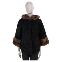 Retro VALENTINO black 2022 FUR TRIM PERSIAN LAMB Cape Jacket 38 XS