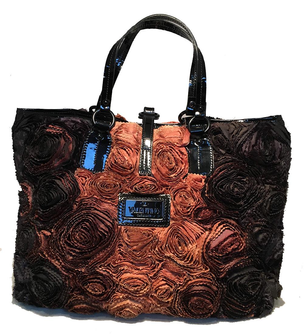 Valentino Black and Brown Silk Rosier Roses Tote Bag In Good Condition In Philadelphia, PA