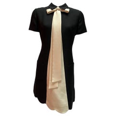 Valentino Black and Cream Pussybow Collared Mini Dress