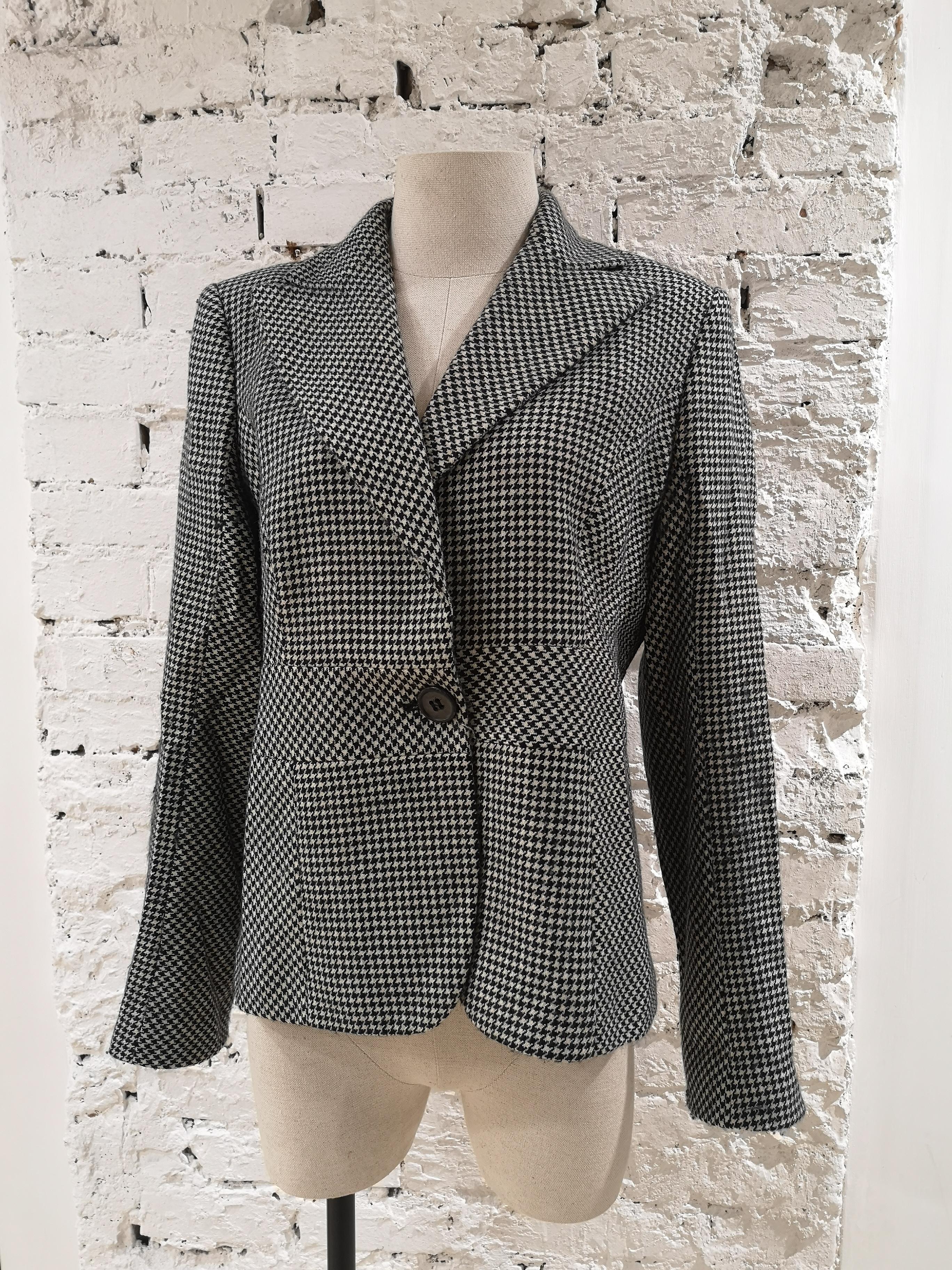 Valentino black and white pied de poule wool jacket For Sale 8