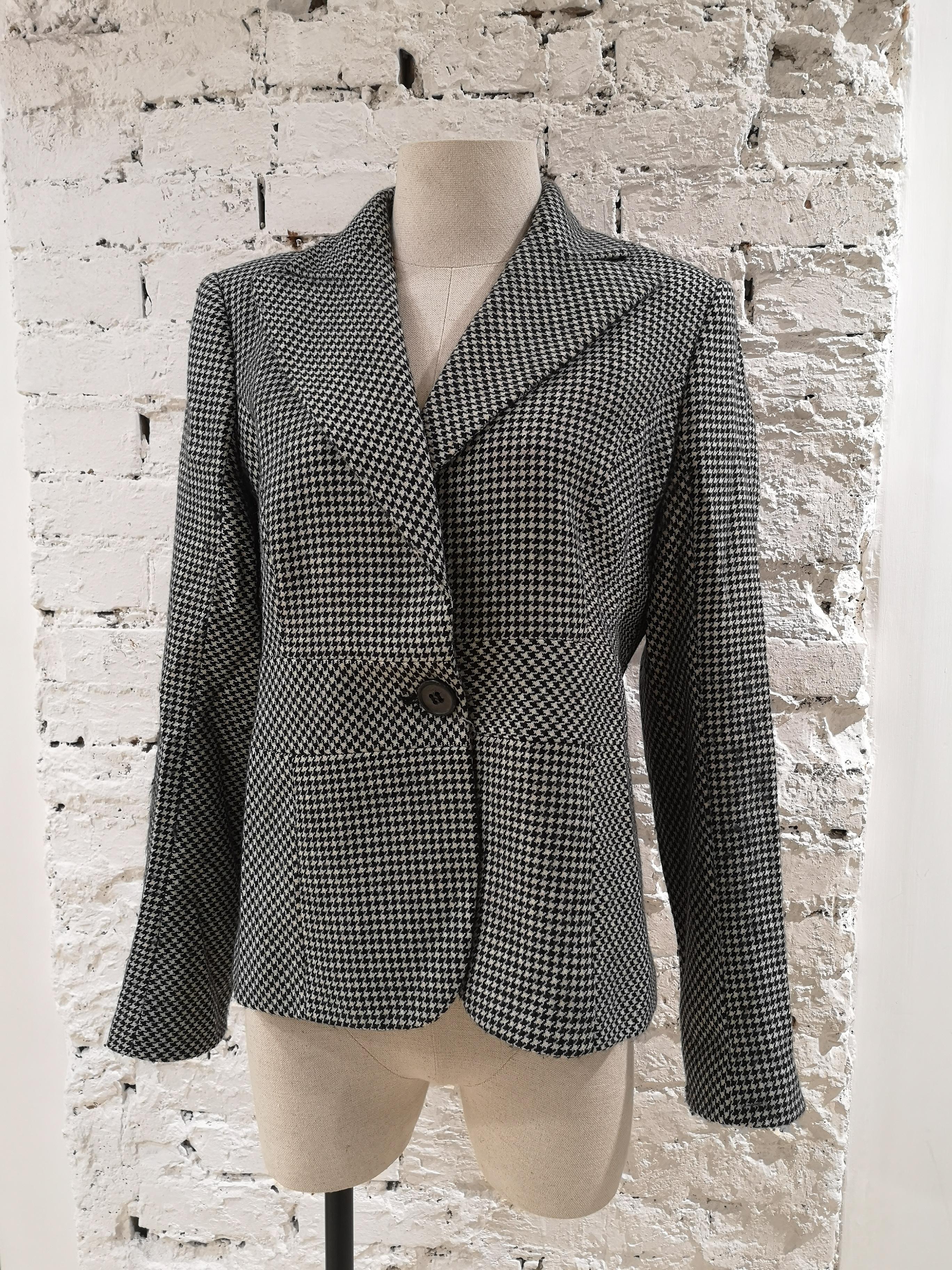 Valentino black and white pied de poule wool jacket For Sale 9