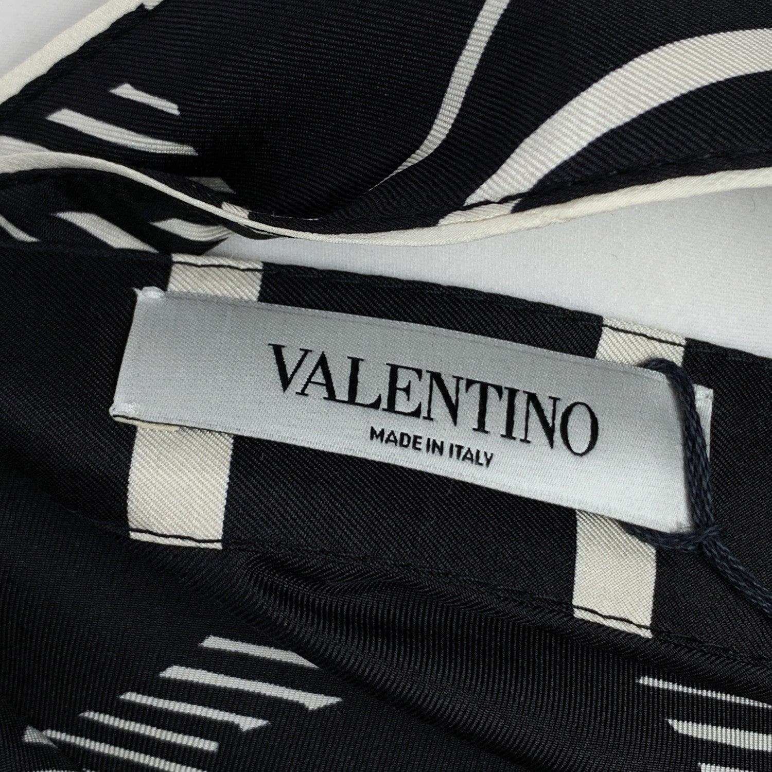 Women's Valentino Black and White Silk Logo Midi Skirt Size 42 IT