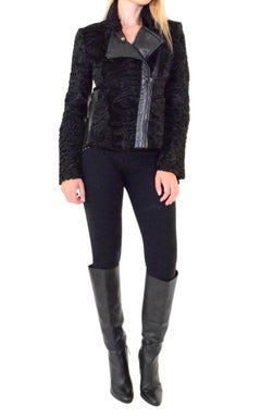 Valentino Black Astrakhan Lamb Fur Karakul Biker Jacket IT42
