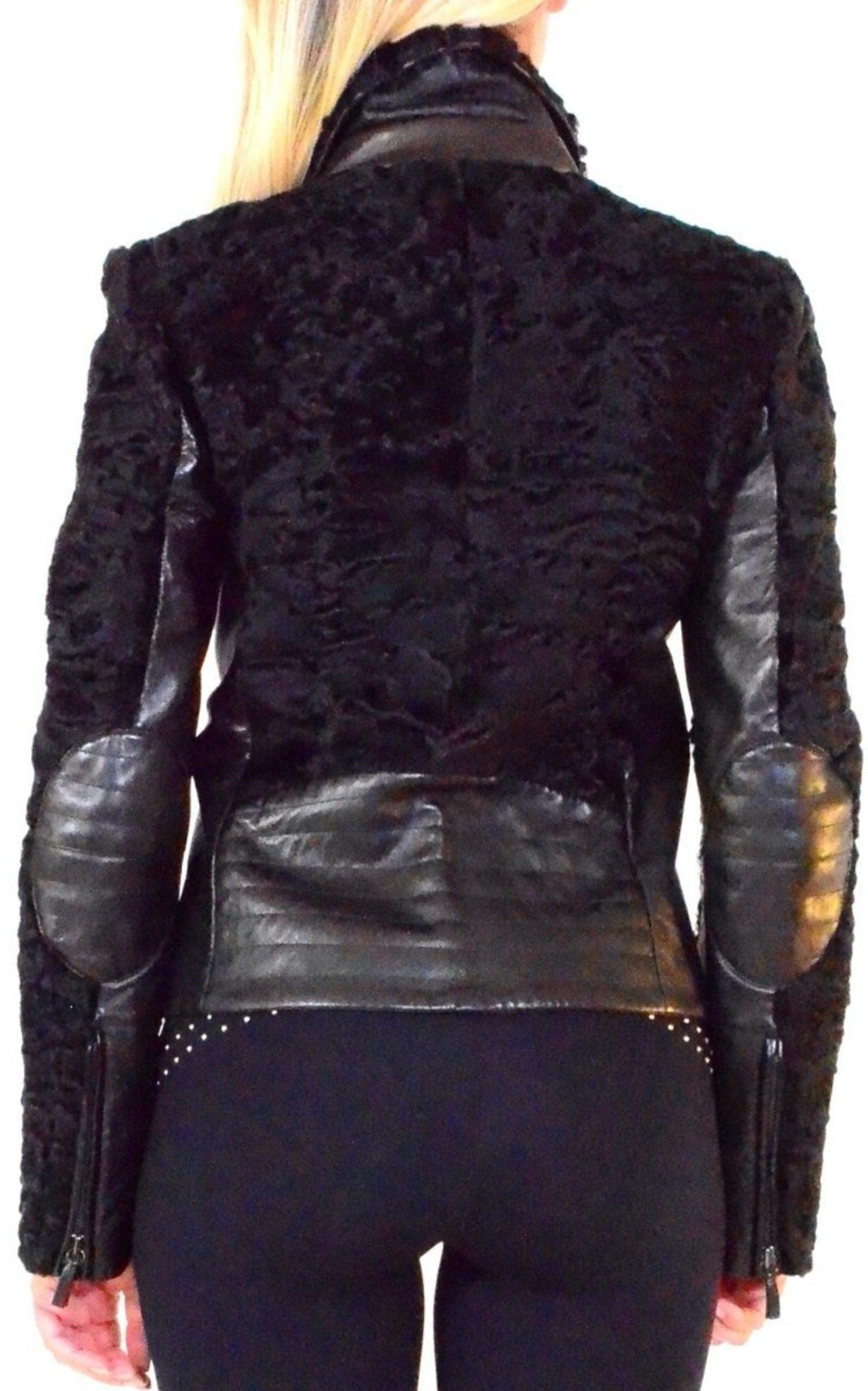 Valentino Giacca Biker in pelliccia d'agnello Karakul nera IT42 In condizioni Nuovo in vendita a Brossard, QC