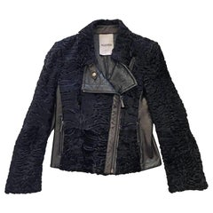 Valentino Black Astrakhan Lamb Fur Karakul Biker Jacket IT42 US 4-6