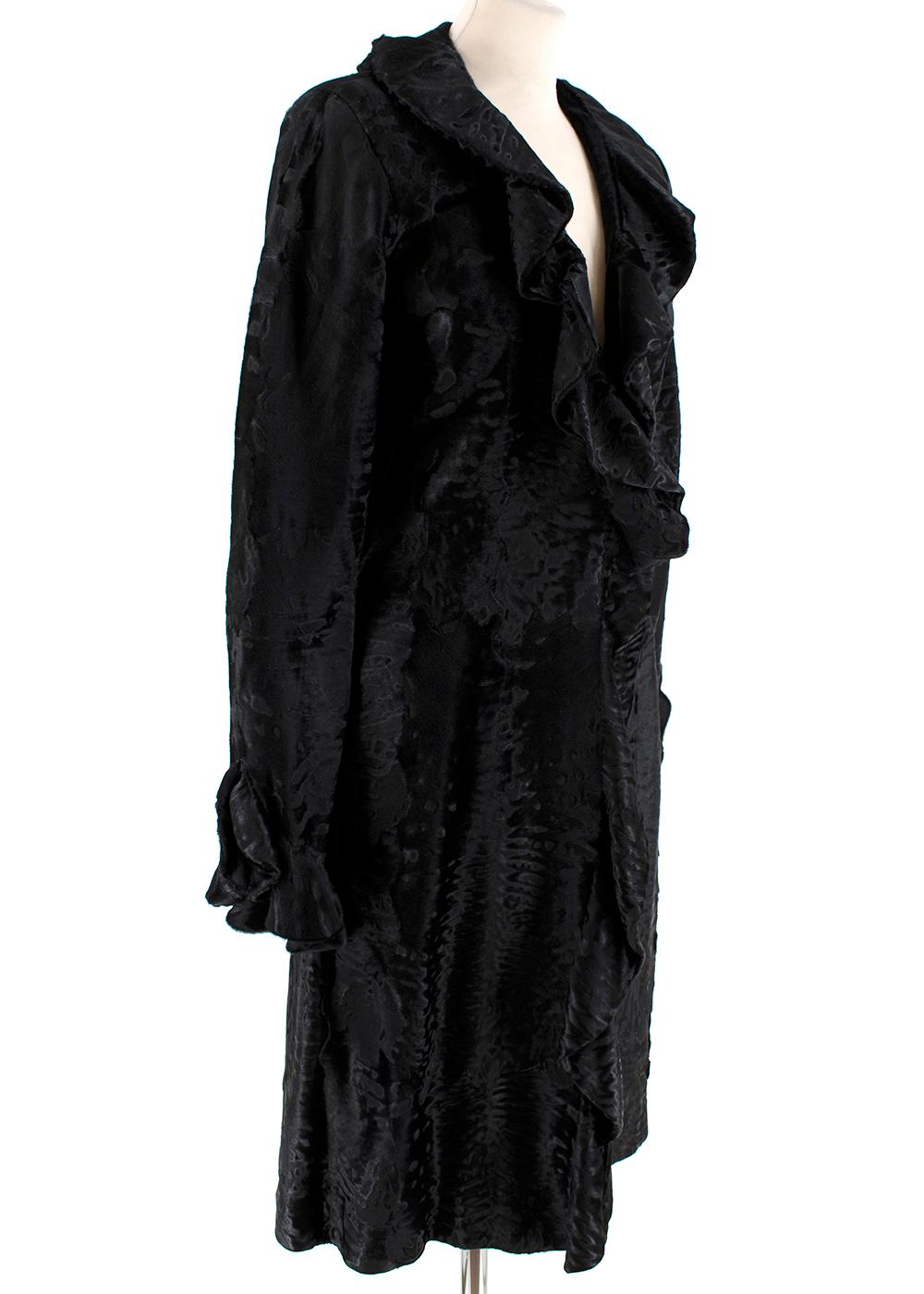 Valentino Black Astrakhan Ruffled Silk Lined Coat

- Longline style 
- Eyelet fastening 
- Astrakhan 
- Ruffled lapels and sleeves
-Fully Lined in silk

Materials 
THERE IS A MISSING CARE LABEL AND SIZE LABEL, HOWEVER BASED ON THE VIP SELLER'S USUAL