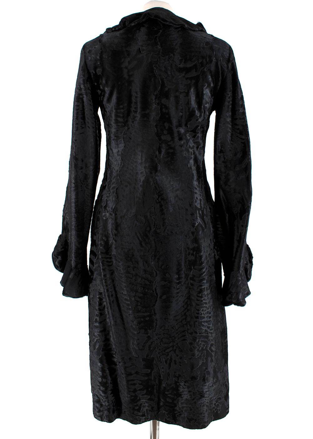 Valentino Black Astrakhan Ruffled Silk Lined Coat - Size Estimated XS In Excellent Condition For Sale In London, GB
