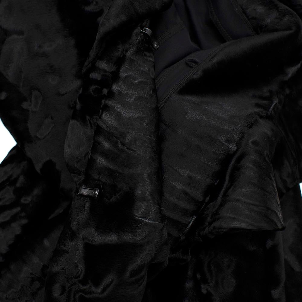 Valentino Black Astrakhan Ruffled Silk Lined Coat - Size Estimated XS For Sale 2
