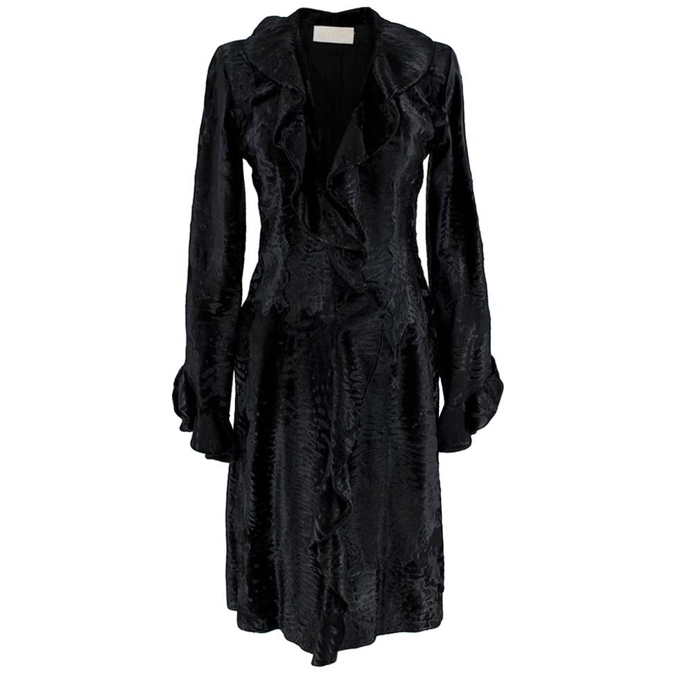 Valentino Black Astrakhan Ruffled Silk Lined Coat - Size Estimated XS For Sale
