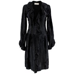 Valentino Black Astrakhan Ruffled Silk Lined Coat - Size Estimated XS