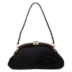 Valentino Black Beaded Embellished Satin Crystal Wood Frame Bag