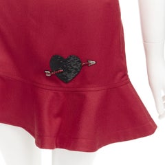 VALENTINO black beaded heart badge red twill flared frill shorts IT38 XS