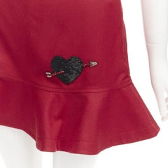VALENTINO black beaded heart badge red twill flared frill shorts IT38 XS