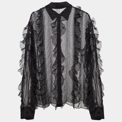 Valentino Black Beads Embroidered Oraganza Ruffle Detail Shirt L