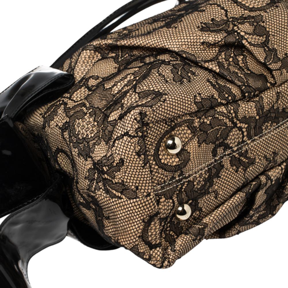 Valentino Black/Beige Lace And Straw Bow Dome Bag 2